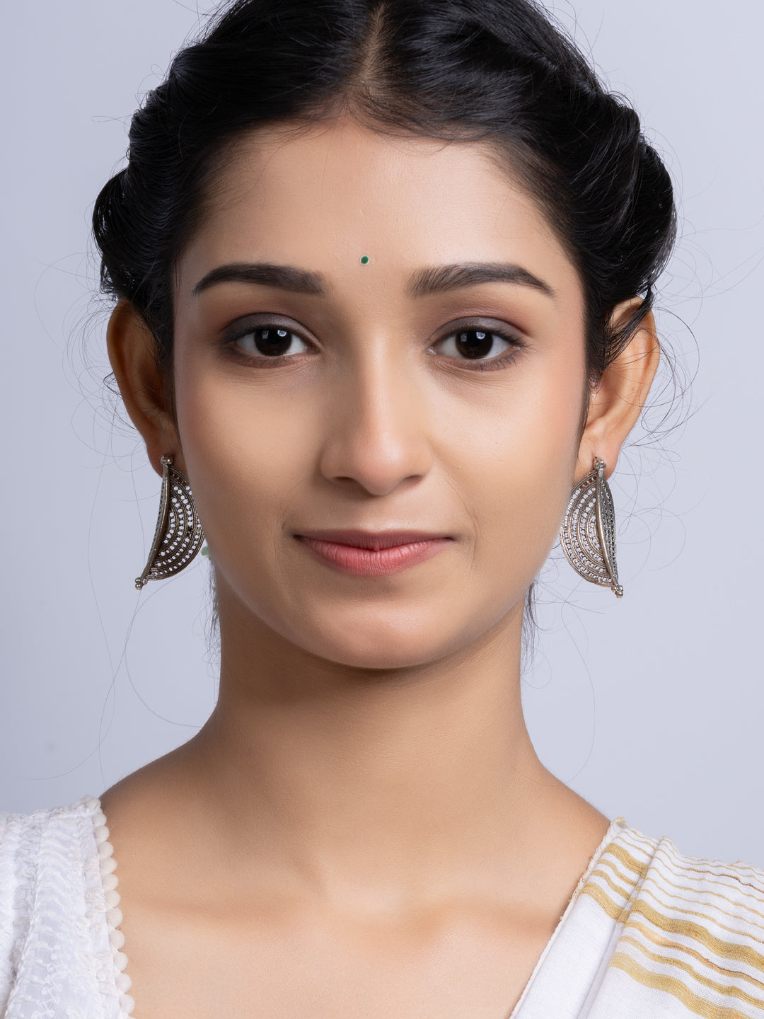 Oxidized Silver Crescent Earring