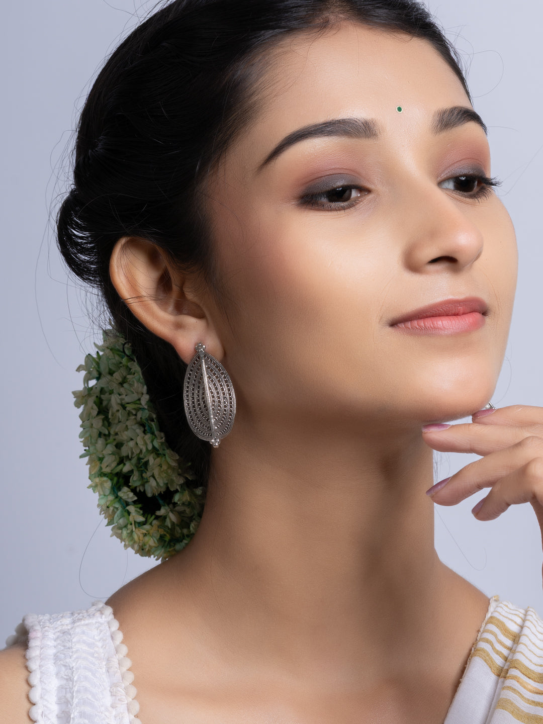 Oxidized Silver Crescent Earring