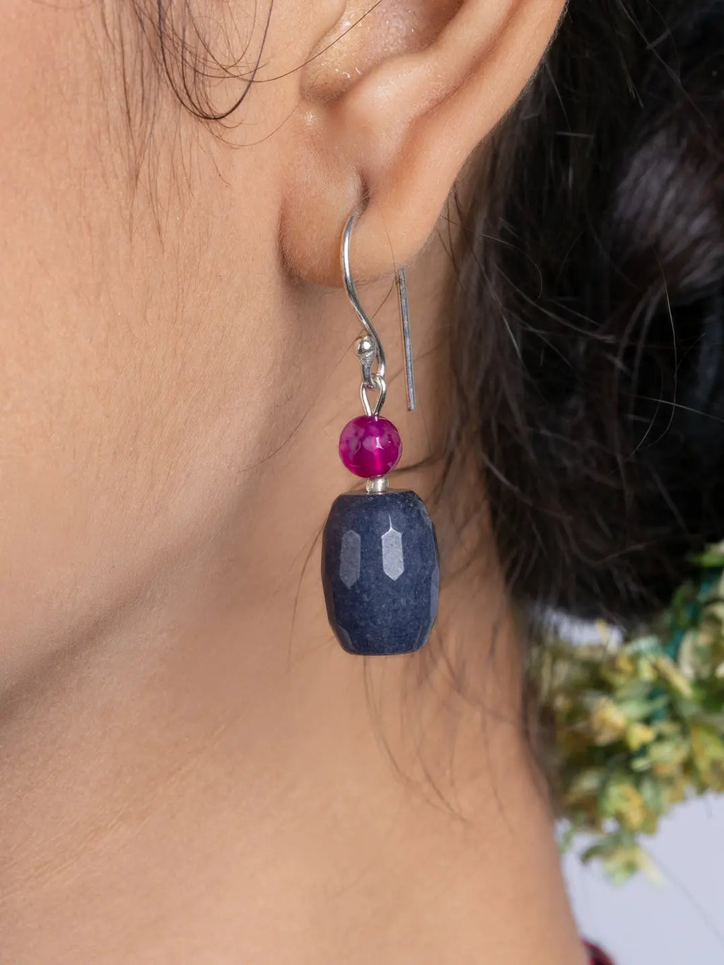 Grey Pink Jade Onyx Oxidized Silver Peacock ghungroo Necklace Set With Earrings LOOK AND ADORN - designed for you