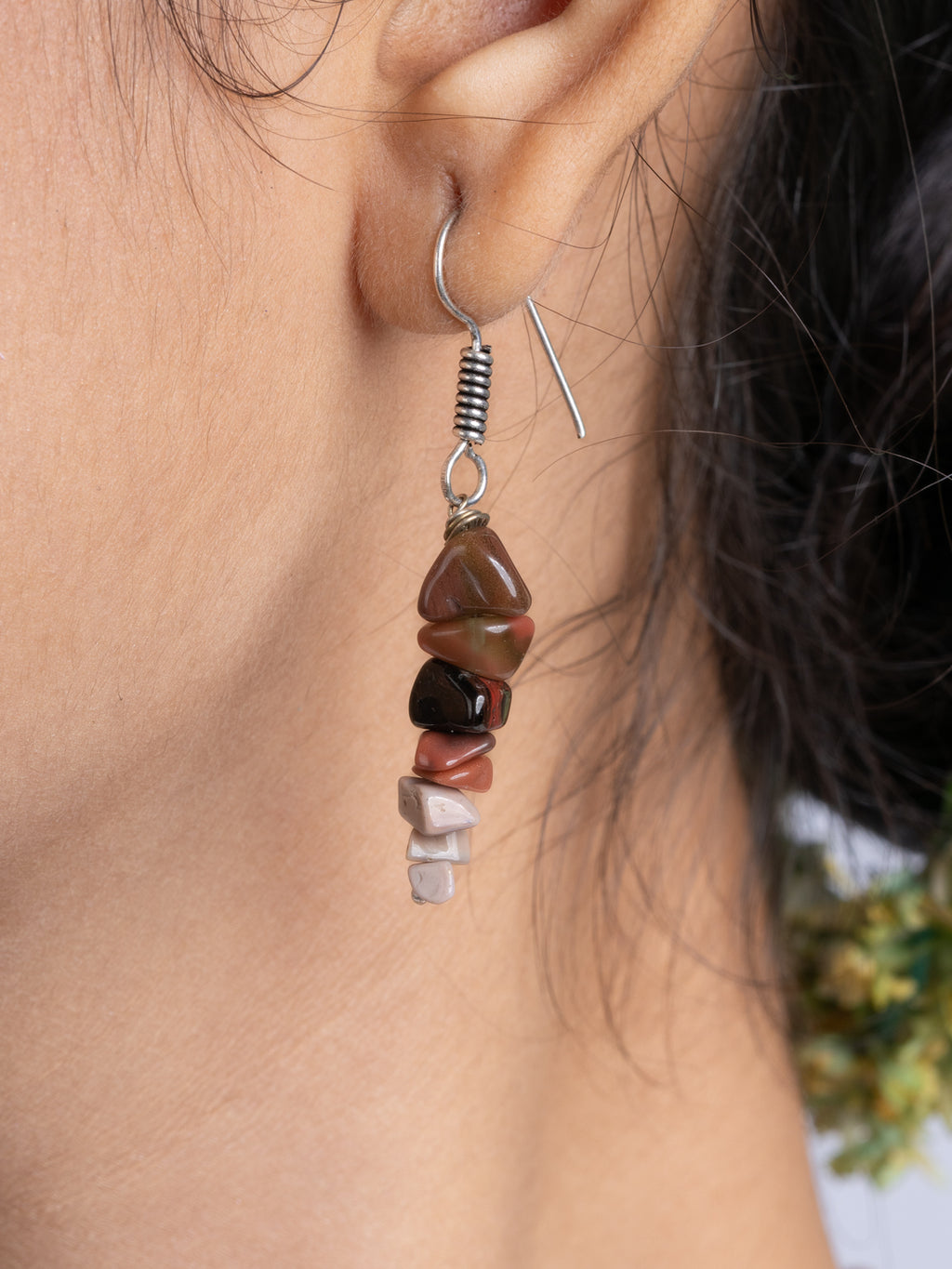 Brown Jasper Drop stone chips Necklace Set With Earrings