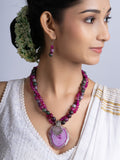 Purple Pink Green Onyx Agate Necklace Set With Earrings