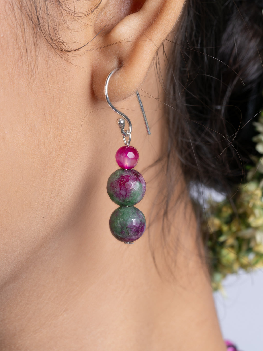 Purple Pink Green Onyx Agate Necklace Set With Earrings