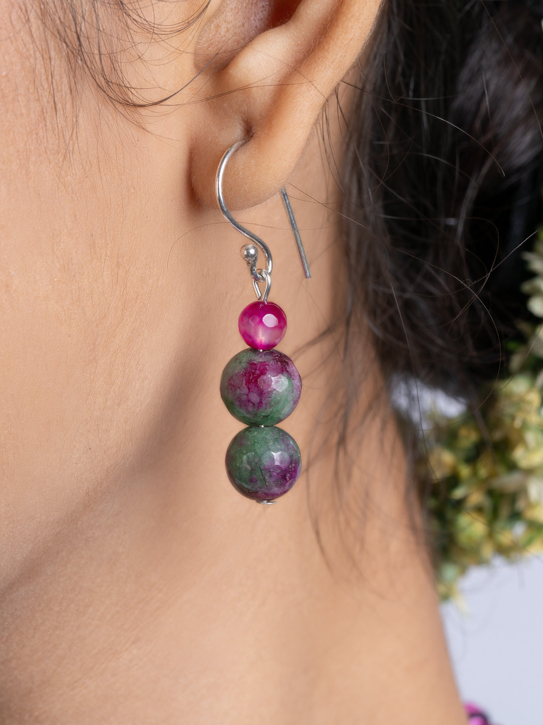 Purple Pink Green Onyx Agate Necklace Set With Earrings