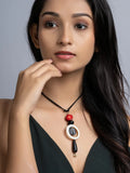 Black White Red Lava Onyx Coral Sleek Necklace With Adjustable Suede Cord LOOK AND ADORN - designed for you