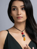 Yellow Red Onyx Agate Coral Sleek Necklace With Adjustable Suede Cord LOOK AND ADORN - designed for you