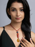 Orange Red Blue Onyx Agate Sleek Necklace With Adjustable Suede Cord LOOK AND ADORN - designed for you
