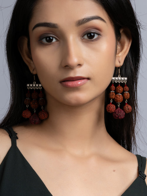 Handmade Designer Faux Rudraksh Earrings with German Silver Frame - Lookandadorn.com