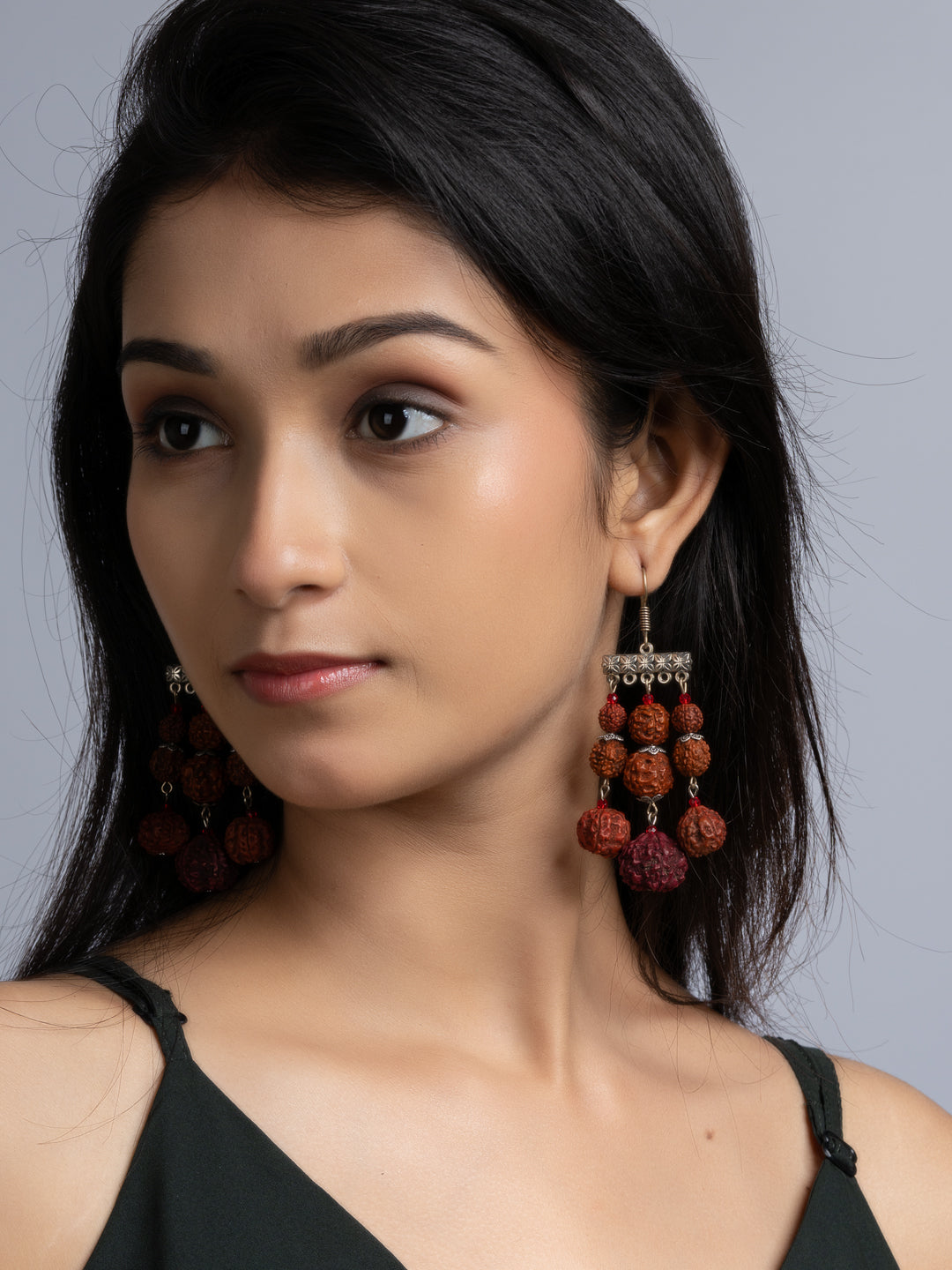 Handmade Designer Faux Rudraksh Earrings with German Silver Frame - Lookandadorn.com