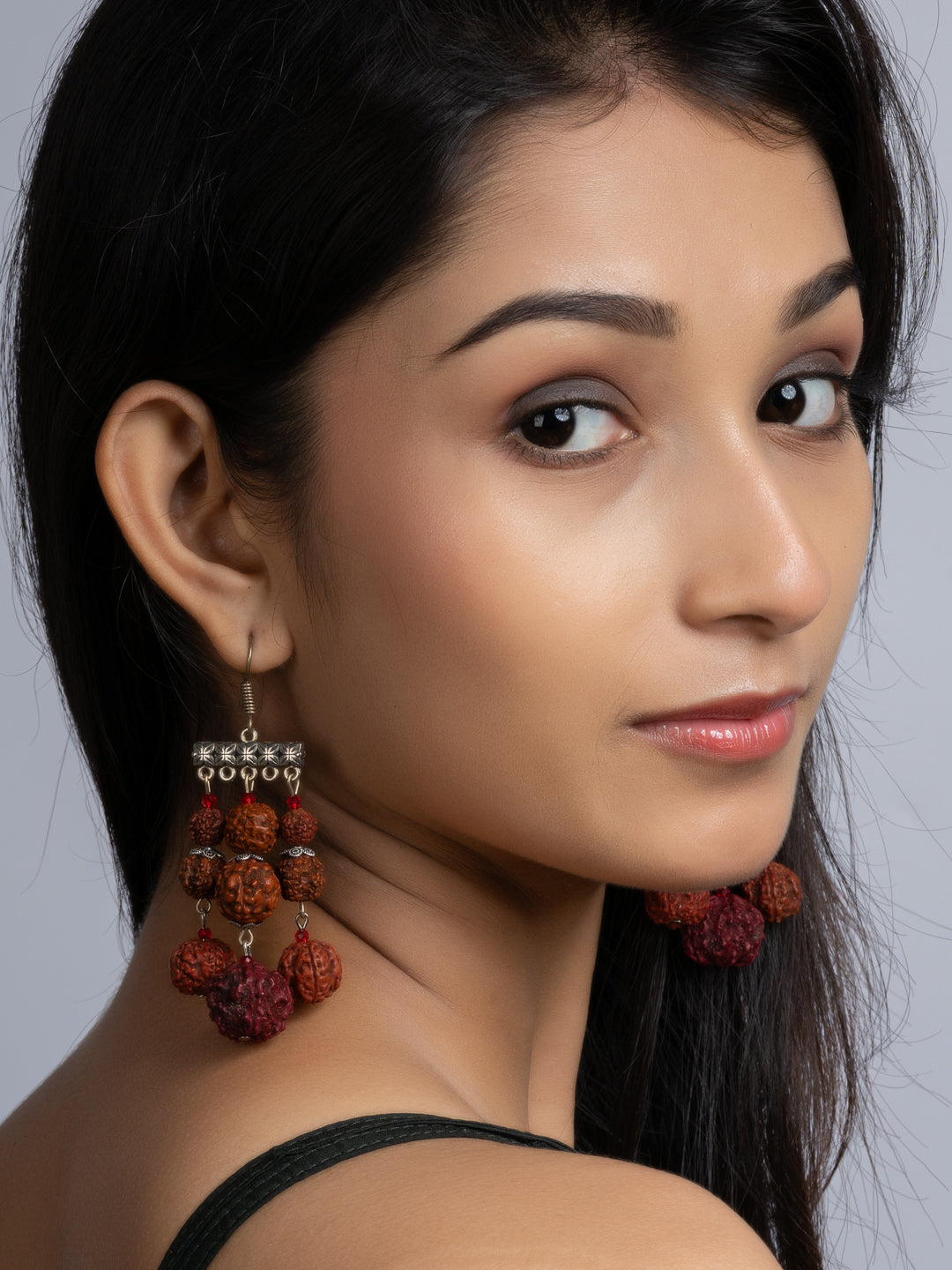 Handmade Designer Faux Rudraksh Earrings with German Silver Frame - Lookandadorn.com