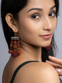 Handmade Designer Faux Rudraksh Earrings with German Silver Frame
