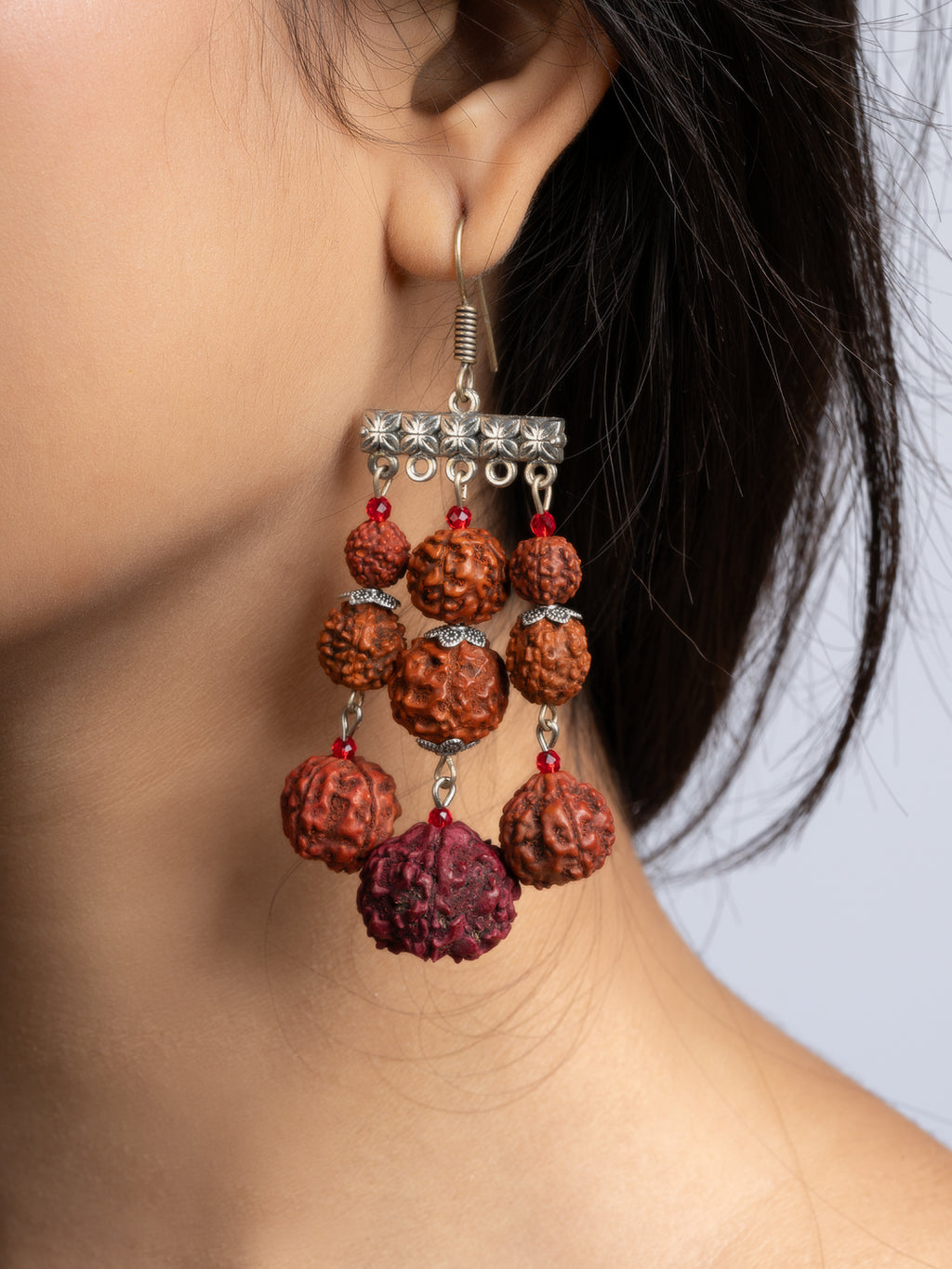Handmade Designer Faux Rudraksh Earrings with German Silver Frame - Lookandadorn.com