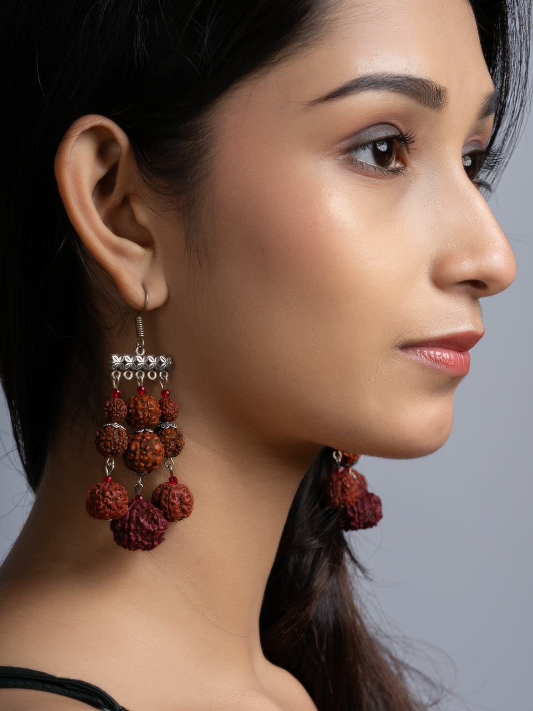 Handmade Designer Faux Rudraksh Earrings with German Silver Frame - Lookandadorn.com