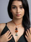 Green Orange Black Onyx Agate Sleek Necklace With Adjustable Suede Cord LOOK AND ADORN - designed for you
