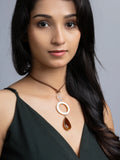 White Brown Onyx Mother Of Pearl Sleek Necklace With Adjustable Suede Cord LOOK AND ADORN - designed for you