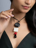 Red Black White Onyx Agate Mother Of Pearl Sleek Necklace With Adjustable Suede Cord LOOK AND ADORN - designed for you