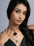 Brown White Green Onyx Agate Mother Of Pearl Sleek Necklace With Adjustable Suede Cord LOOK AND ADORN - designed for you
