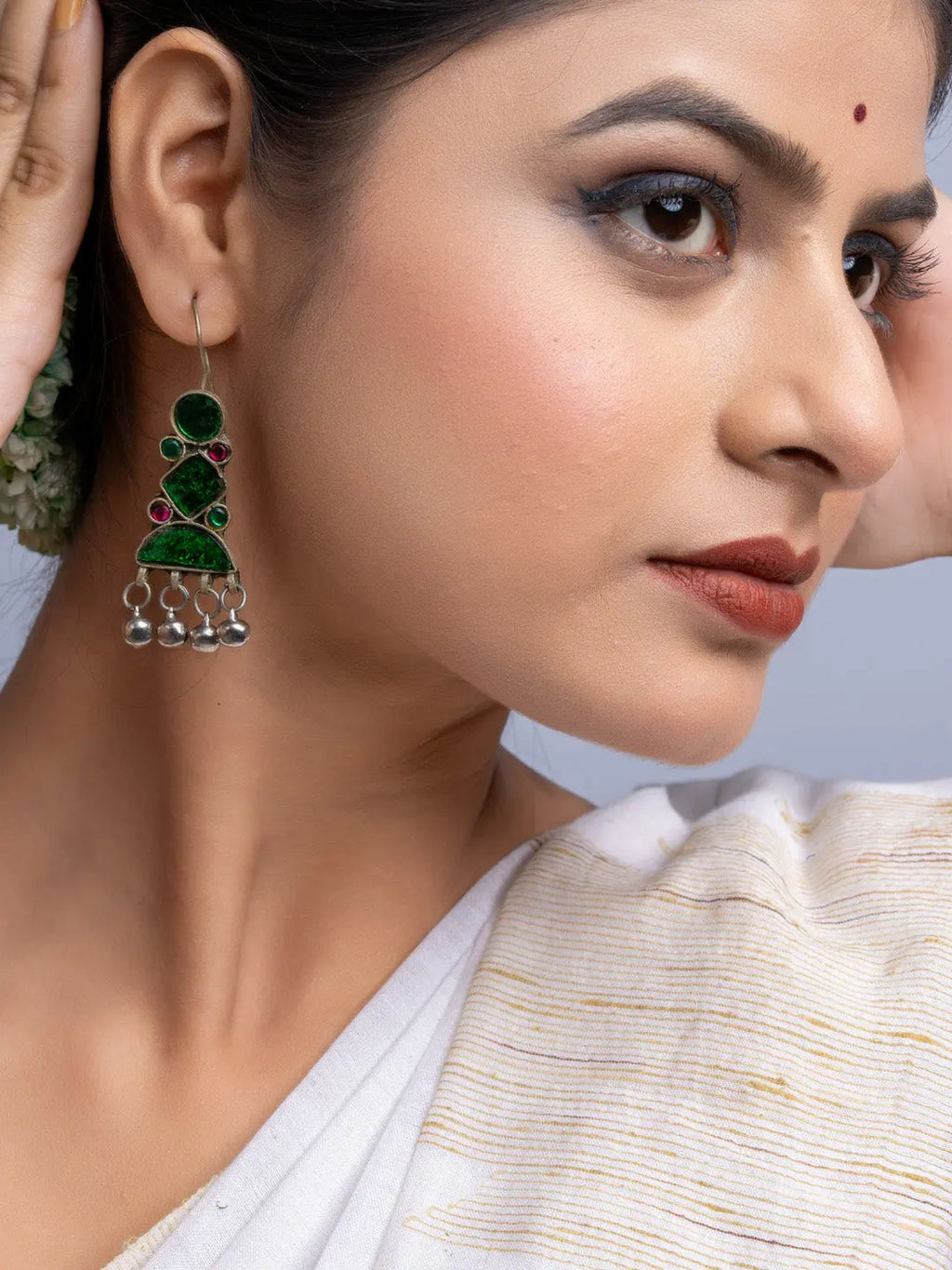 Green Afghan Dangler Earrings - Lookandadorn.com