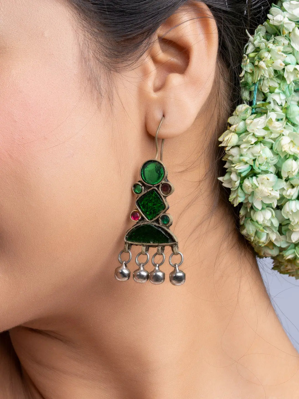 Green Afghan Dangler Earrings - Lookandadorn.com