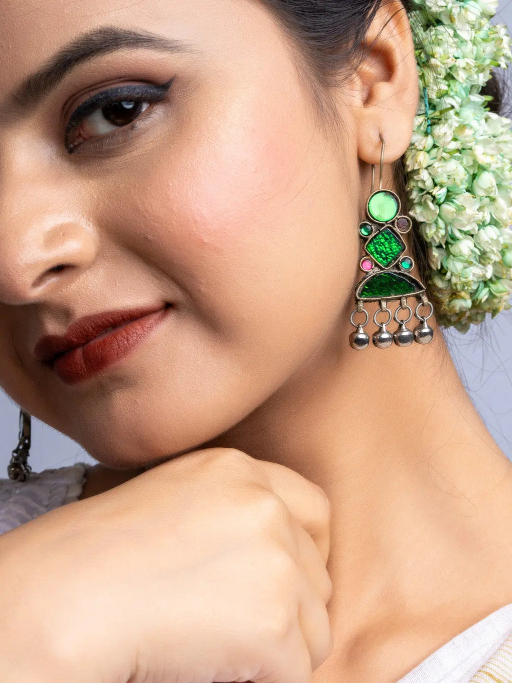 Green Afghan Dangler Earrings - Lookandadorn.com