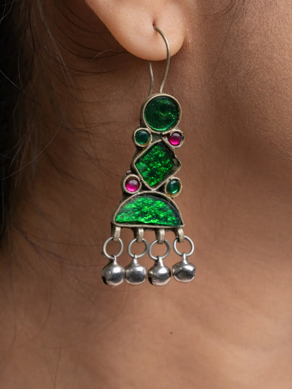 Green Afghan Dangler Earrings - Lookandadorn.com