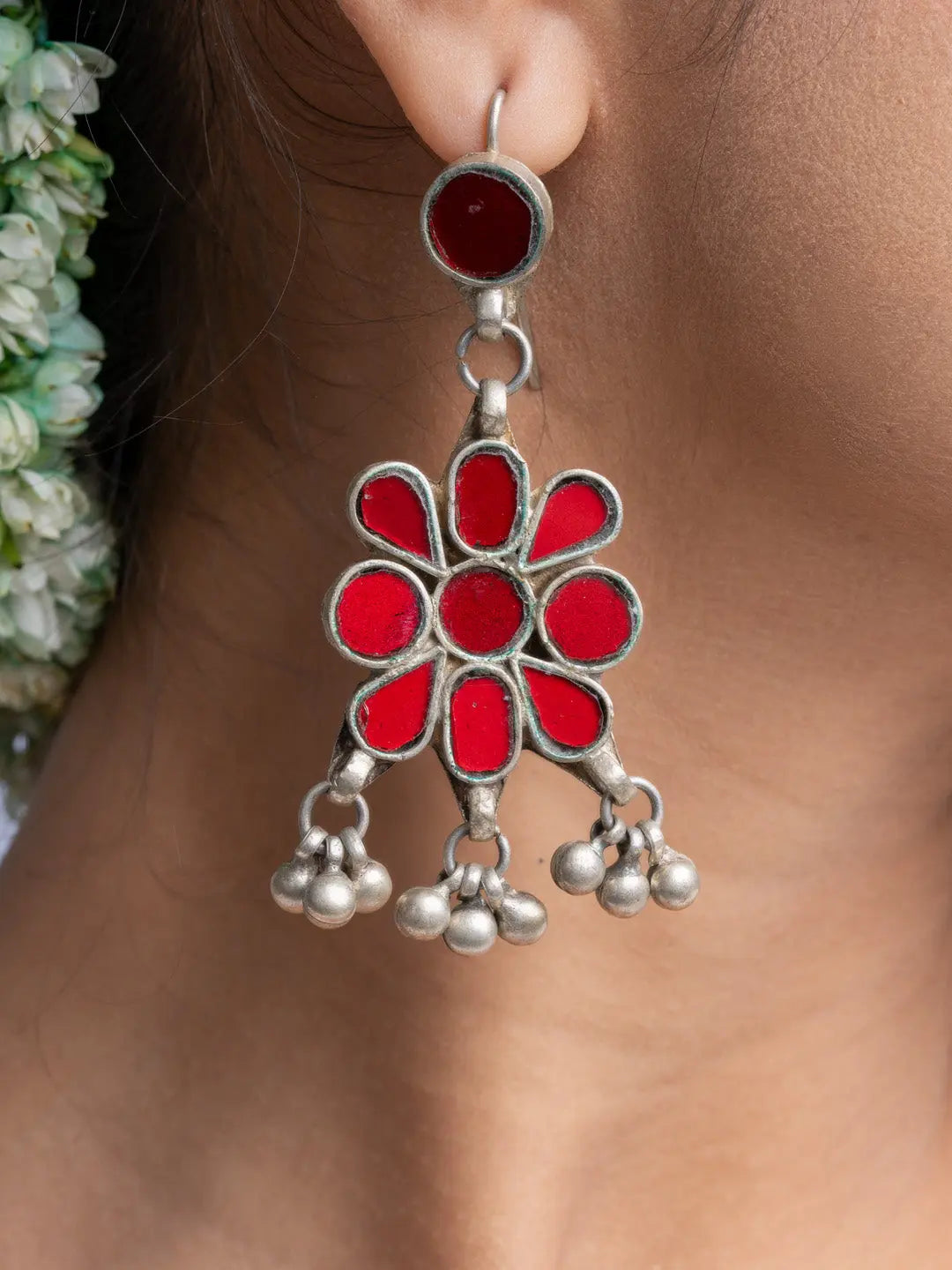 Red Glass Afghan Dangler Earrings - Lookandadorn.com