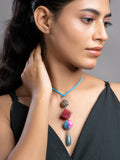 Pink Blue Onyx Agate  Sleek Necklace With Adjustable Suede Cord LOOK AND ADORN - designed for you