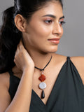 Black Brown White Onyx Agate  Sleek Necklace With Adjustable Suede Cord