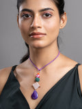 Purple Pink Green Onyx Agate Lava Sleek Necklace With Adjustable Suede Cord LOOK AND ADORN - designed for you