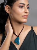 Peacock Blue Onyx Sleek Necklace With Adjustable Suede Cord