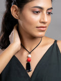 White Red Black Pink Onyx Agate Coral Sleek Necklace With Adjustable Suede Cord LOOK AND ADORN - designed for you