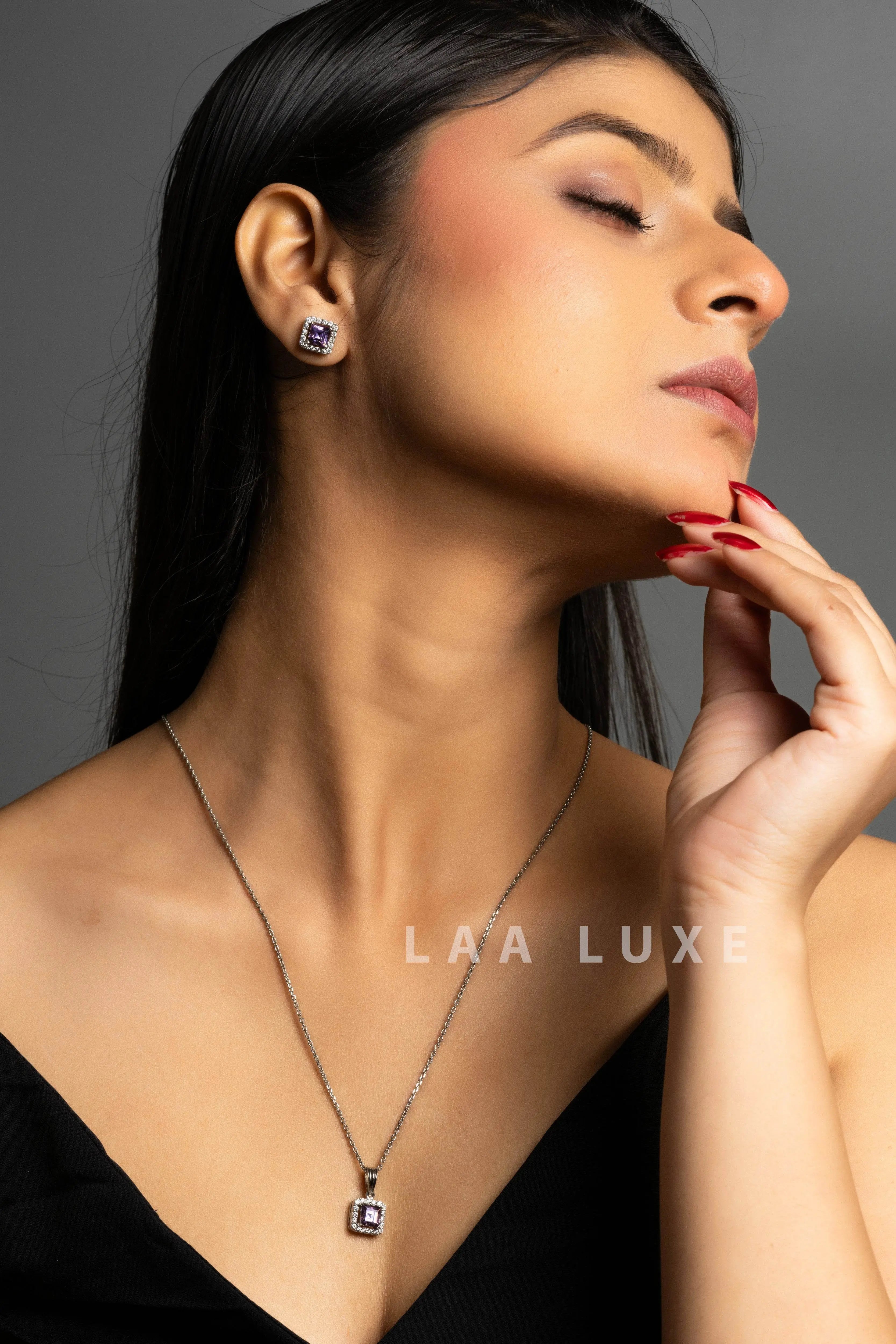 Purple Sapphire American Diamond Sterling Silver Jewelry Set - Lookandadorn.com