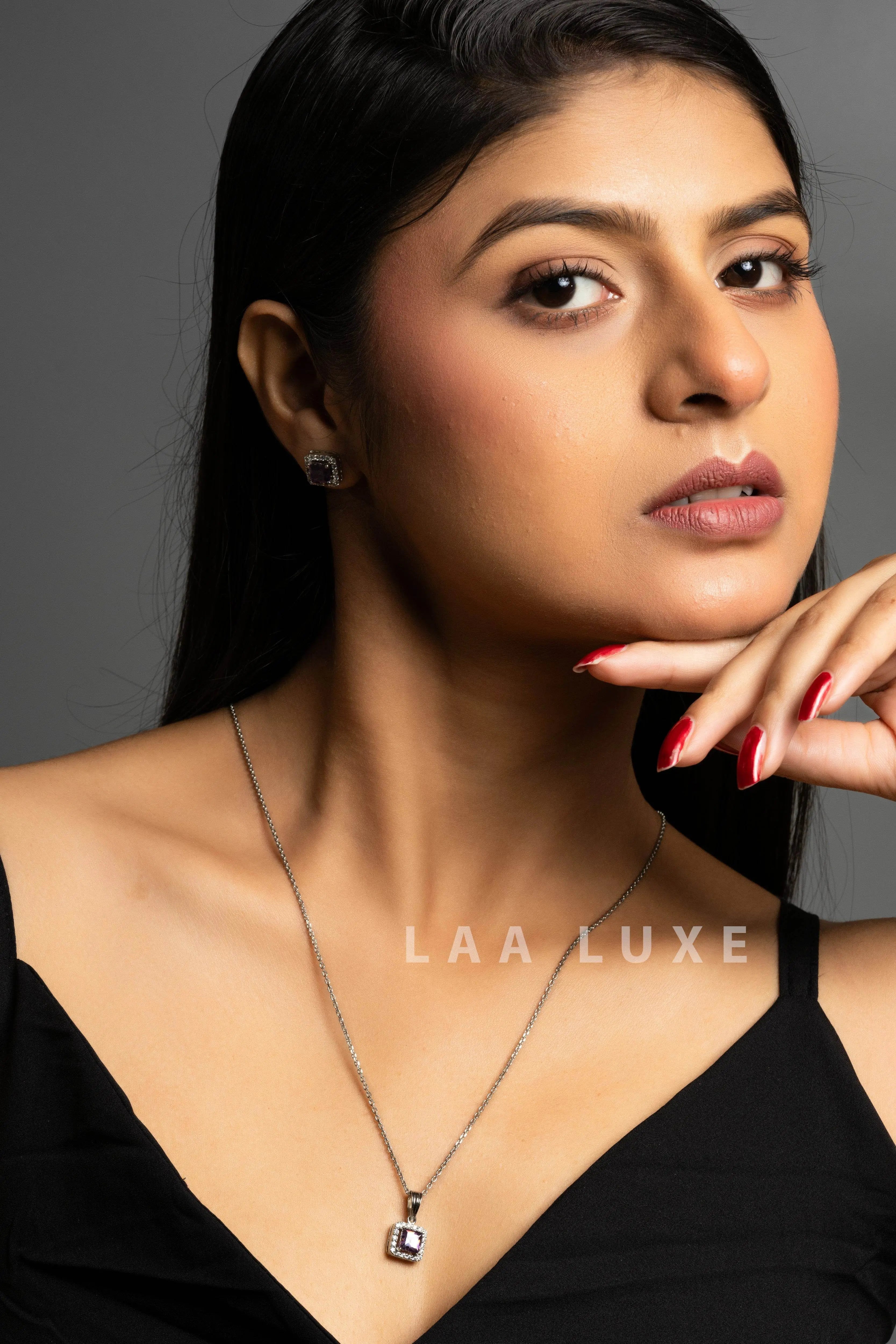 Purple Sapphire American Diamond Sterling Silver Jewelry Set - Lookandadorn.com