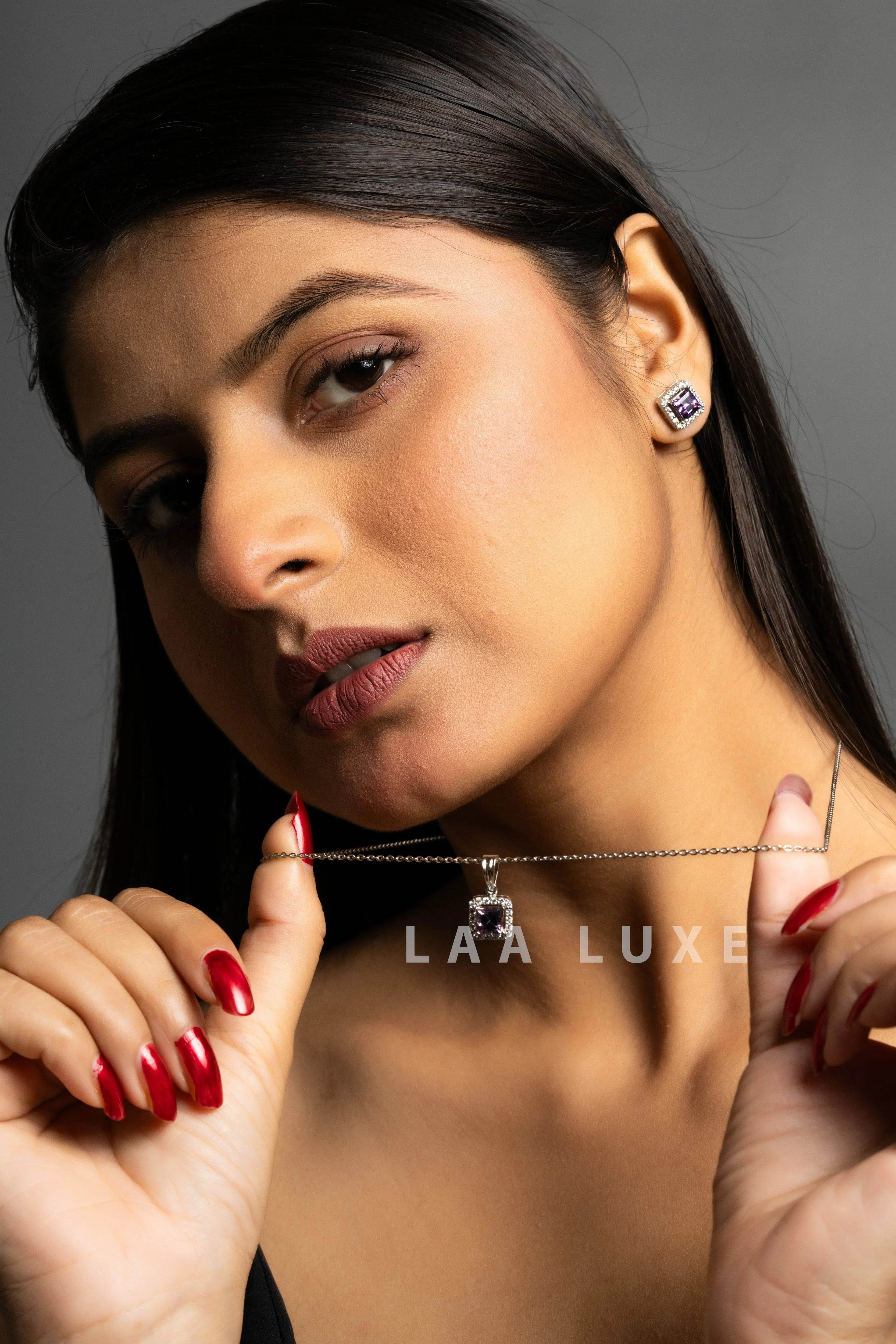 Purple Sapphire American Diamond Sterling Silver Jewelry Set - Lookandadorn.com