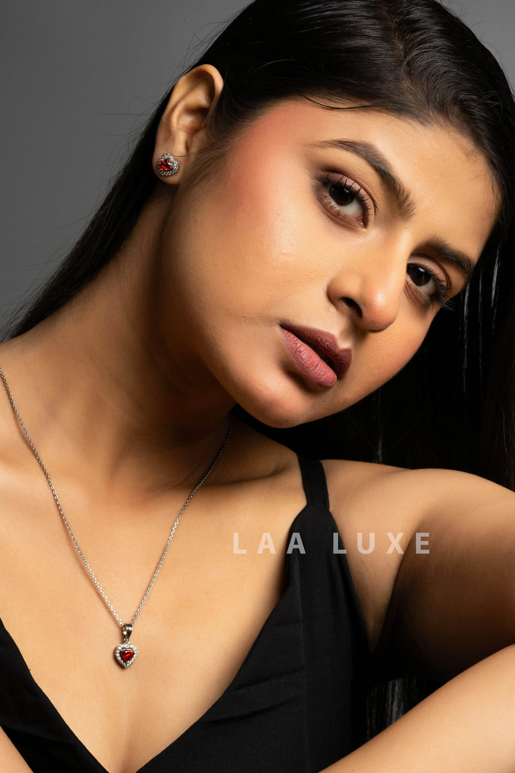 Heart Design Orange Sapphire Sterling Silver Necklace & Earrings Set - Lookandadorn.com