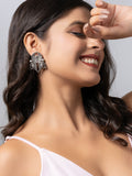Oxidized Silver Dual Peacock Designer Stud Earring LOOK AND ADORN - designed for you