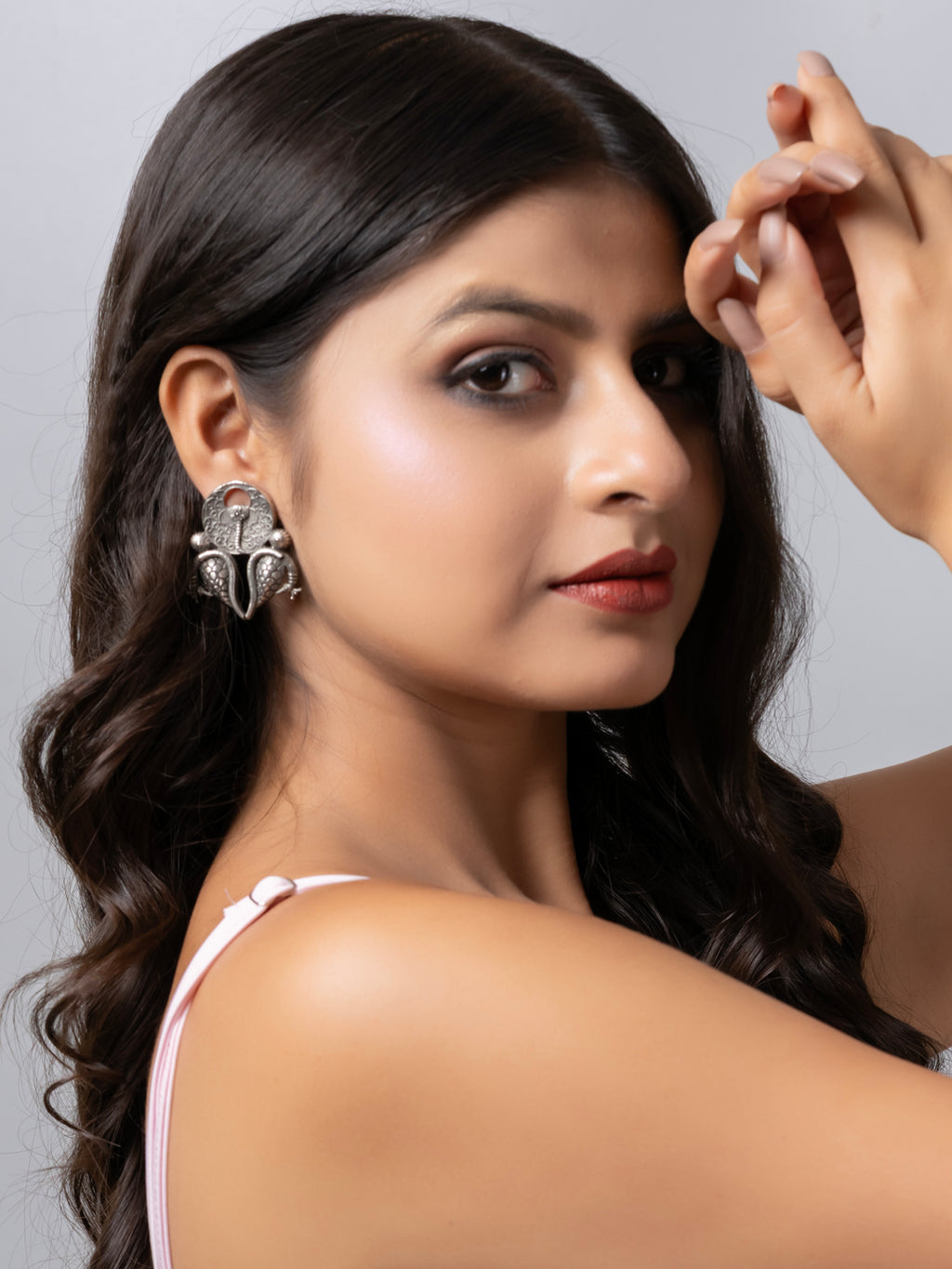 Oxidized Silver Dual Peacock Designer Stud Earring LOOK AND ADORN - designed for you