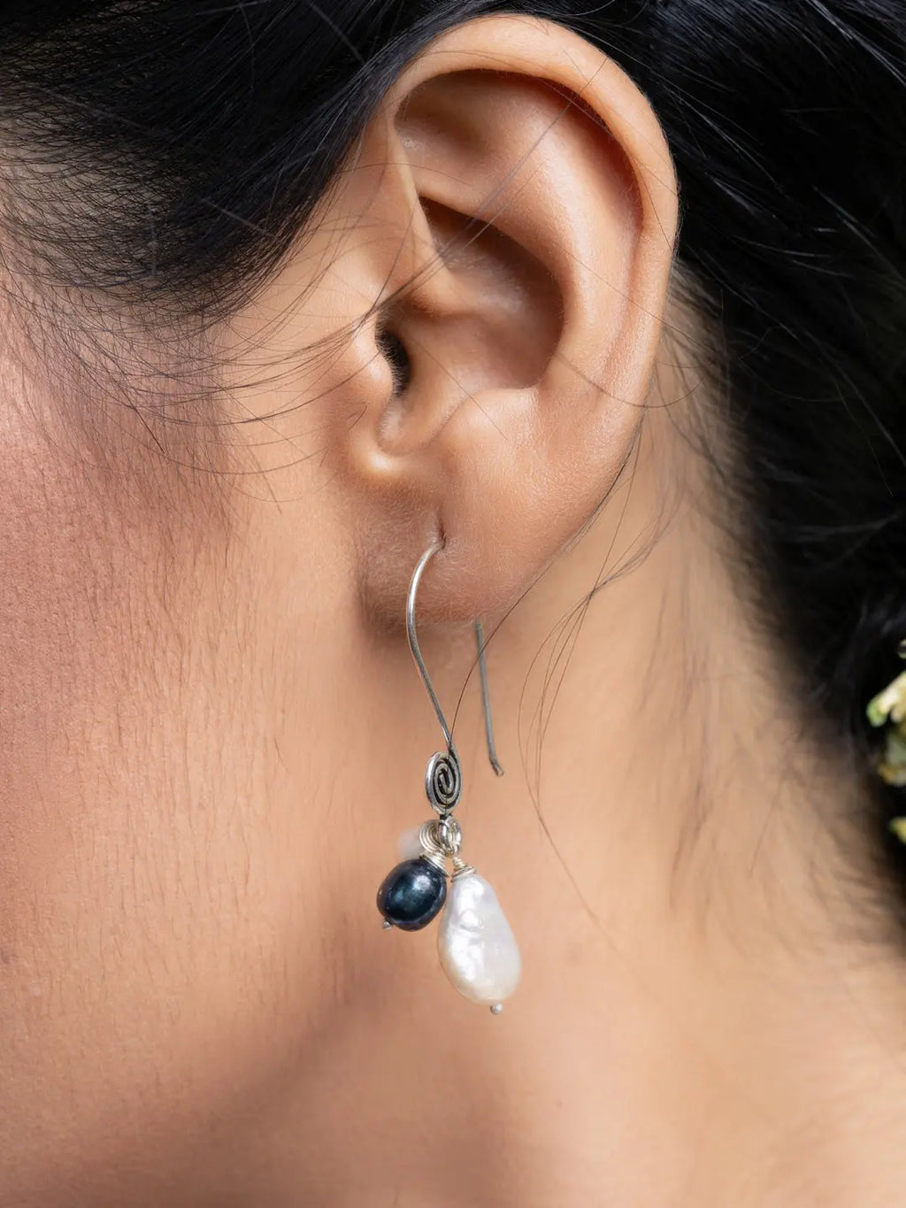 White Midnight Blue Freshwater Baroque Pearl Dangler Earrings - Lookandadorn.com