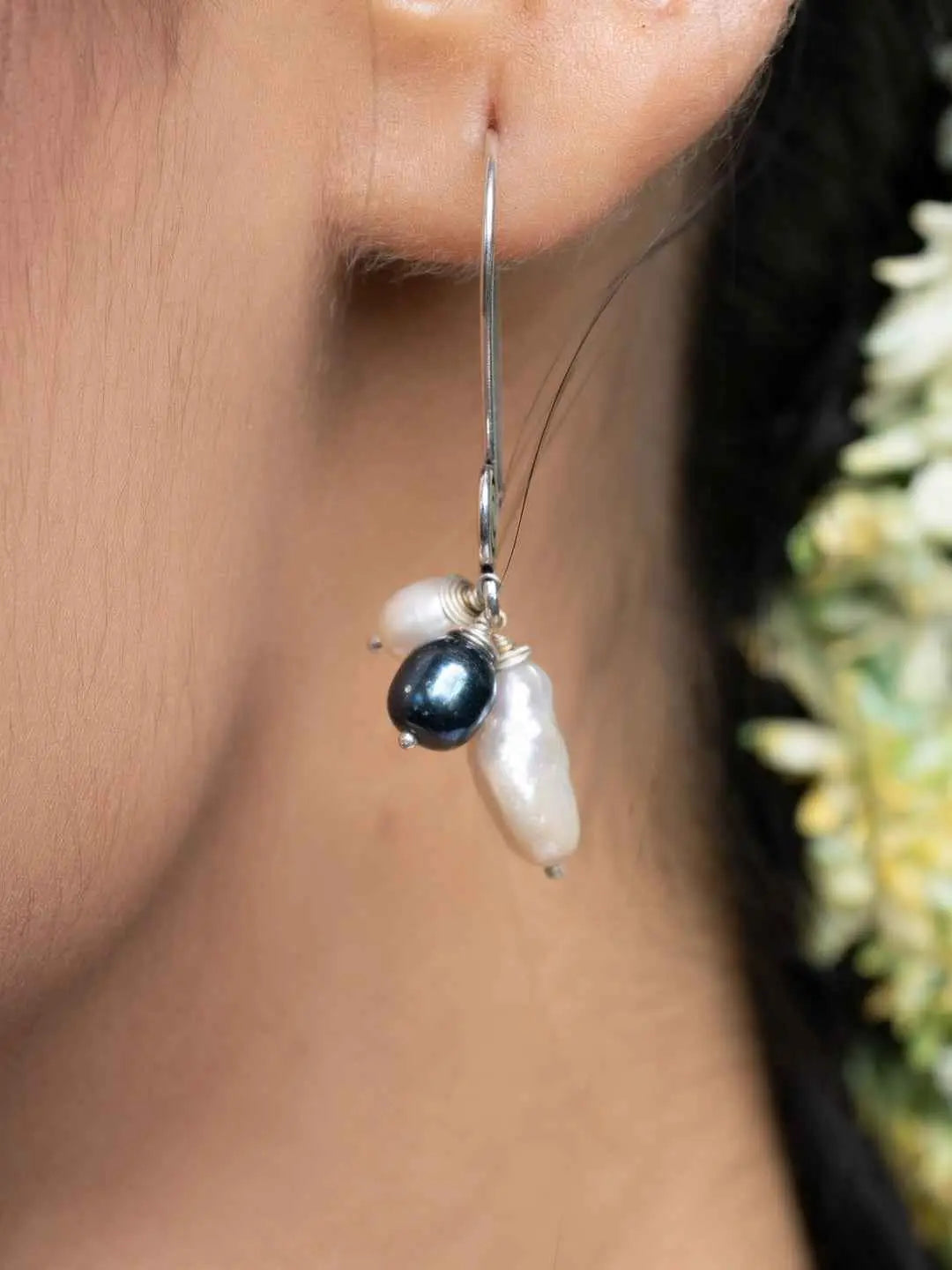 White Midnight Blue Freshwater Baroque Pearl Dangler Earrings - Lookandadorn.com