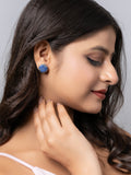 Semi Precious Lapis Lazuli Oxidized Silver Circular Stud Earring LOOK AND ADORN - designed for you