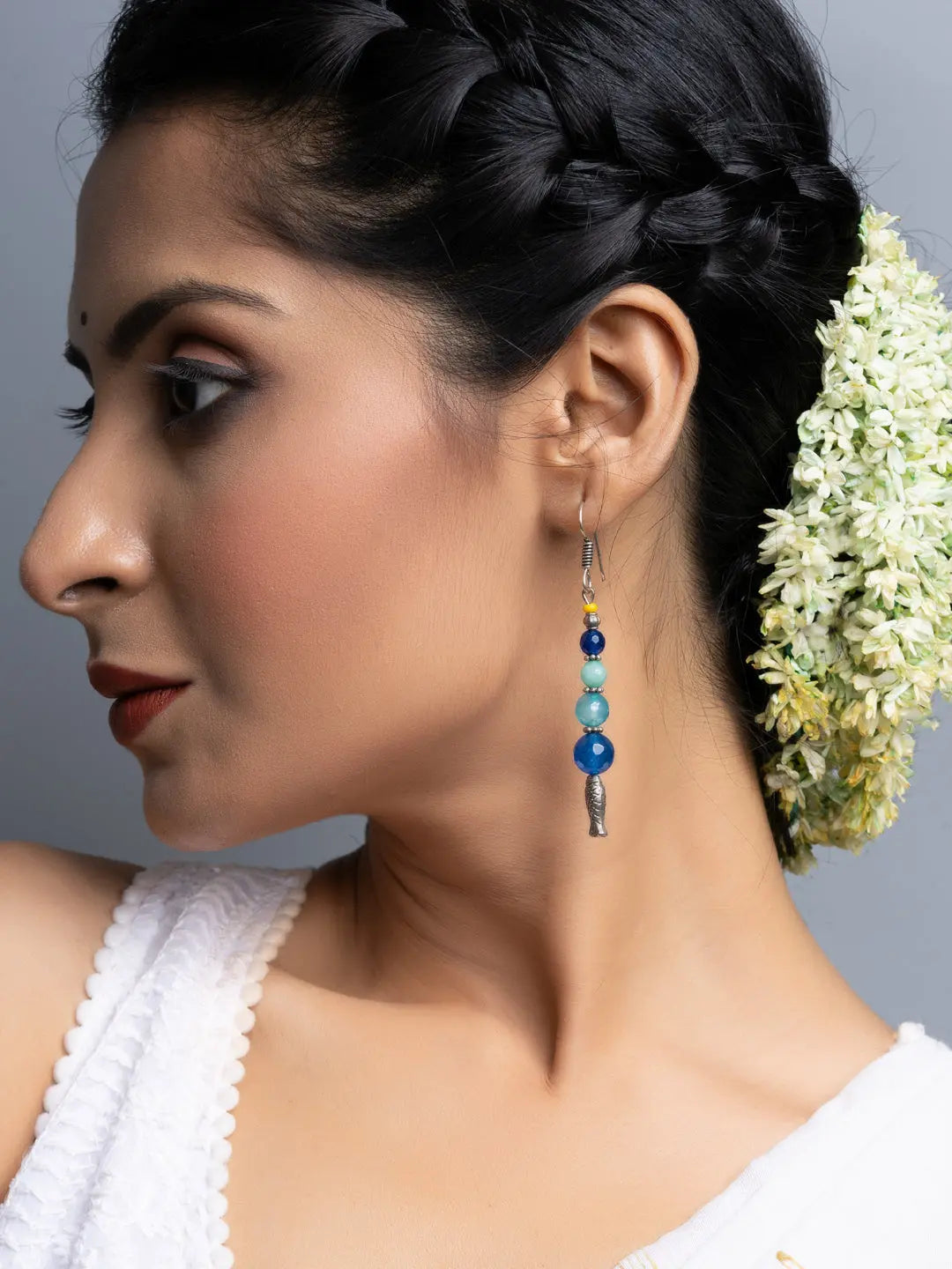 Shades of Blue Onyx Fish Earrings - Lookandadorn.com