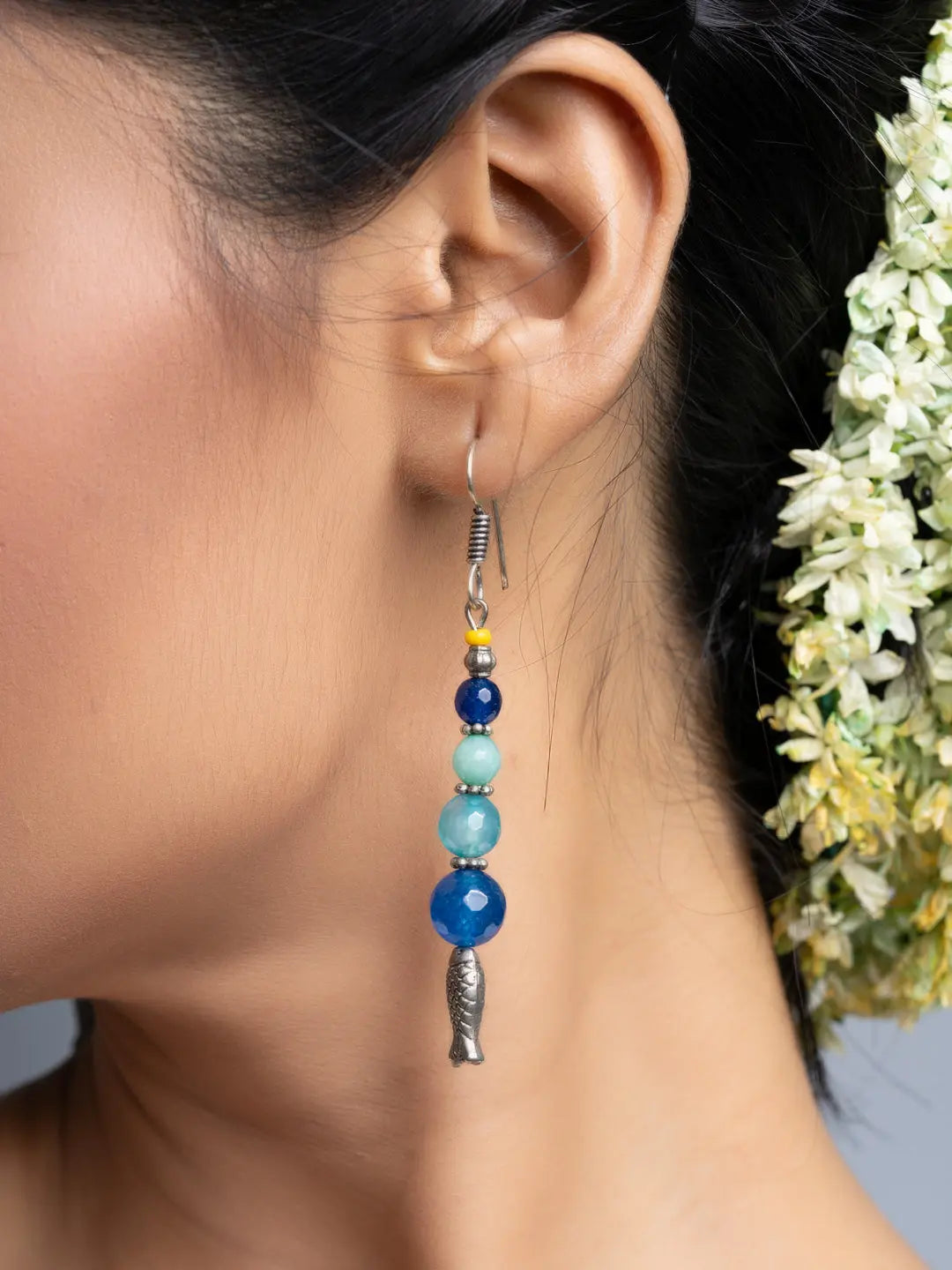 Shades of Blue Onyx Fish Earrings - Lookandadorn.com