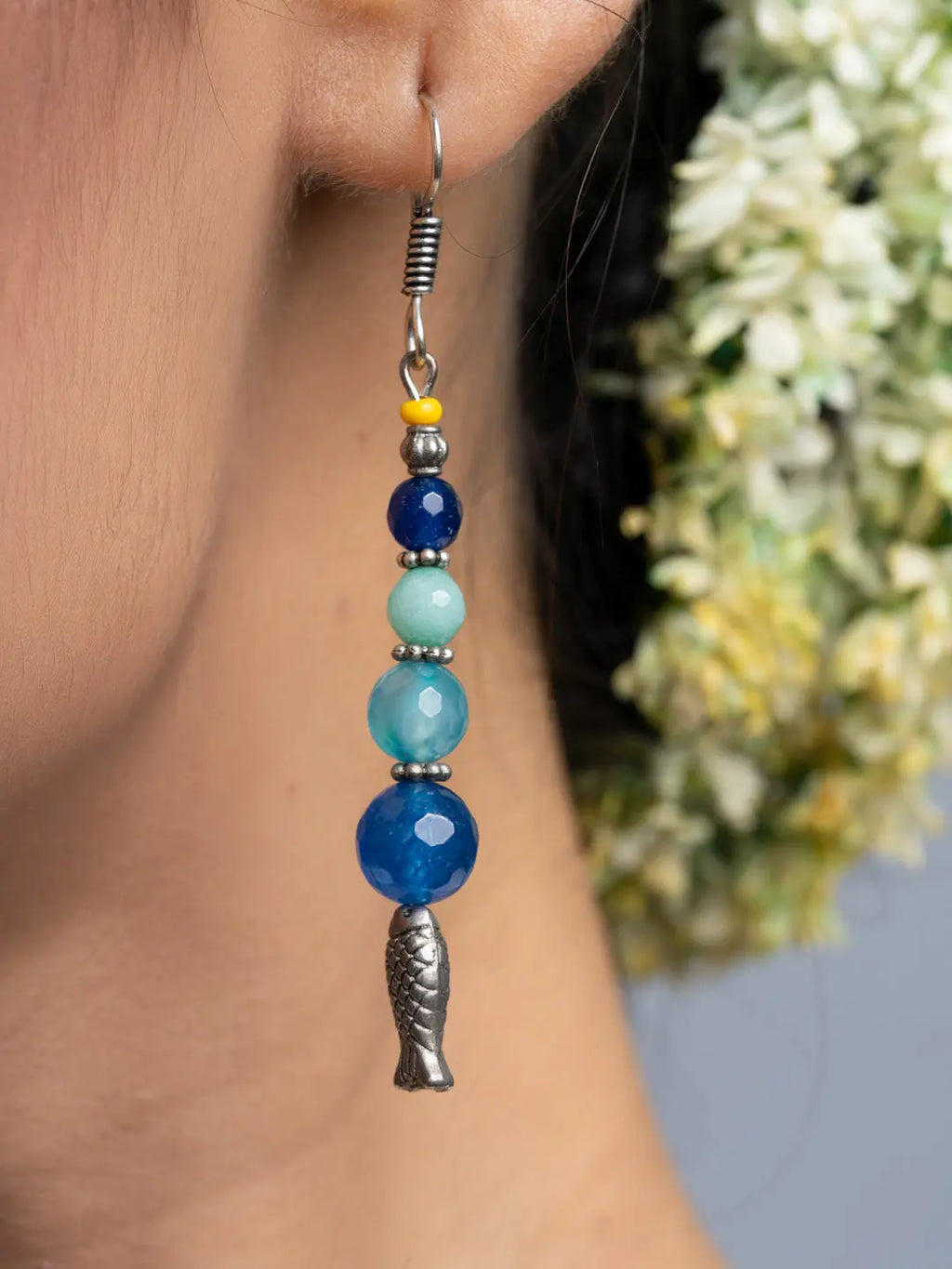 Shades of Blue Onyx Fish Earrings - Lookandadorn.com