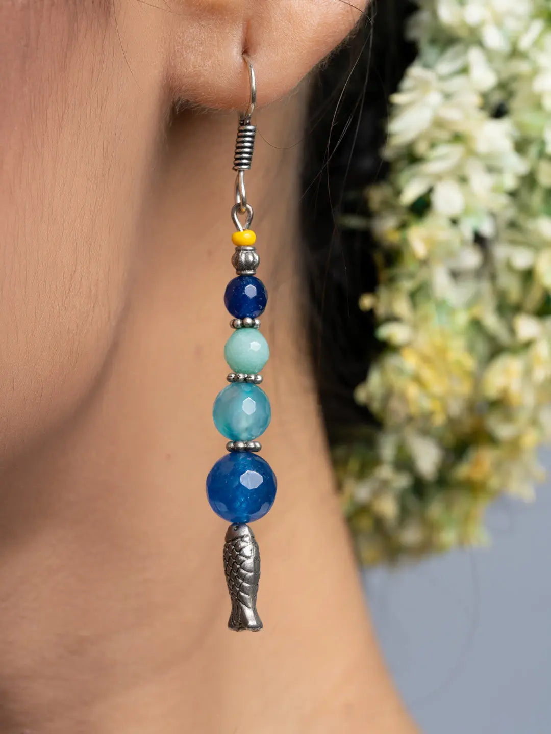 Shades of Blue Onyx Fish Earrings - Lookandadorn.com
