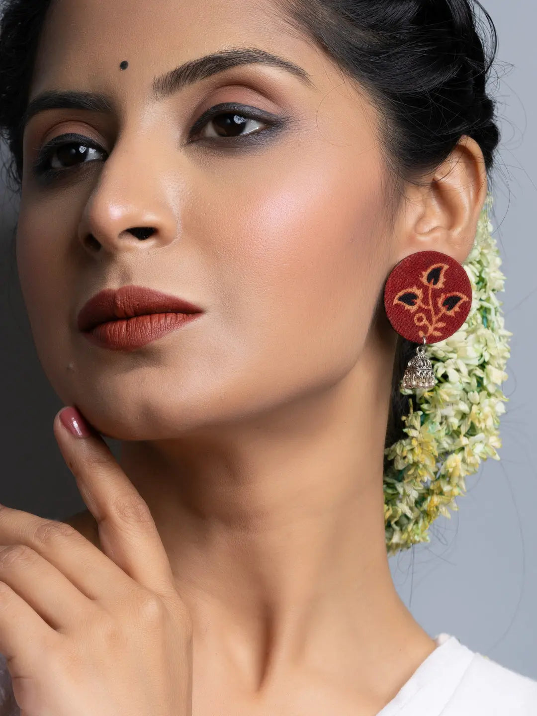 Ajrakh Fabric Stud Jhumka Earrings - Lookandadorn.com
