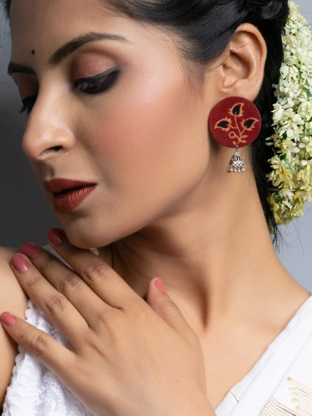 Ajrakh Fabric Stud Jhumka Earrings - Lookandadorn.com