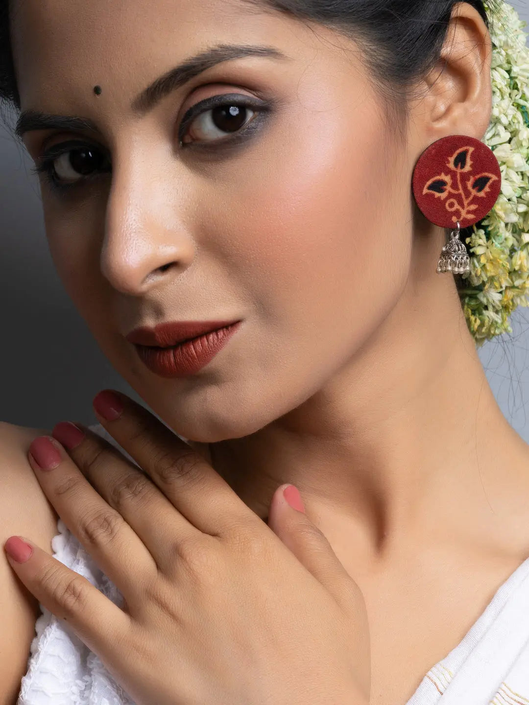 Ajrakh Fabric Stud Jhumka Earrings - Lookandadorn.com