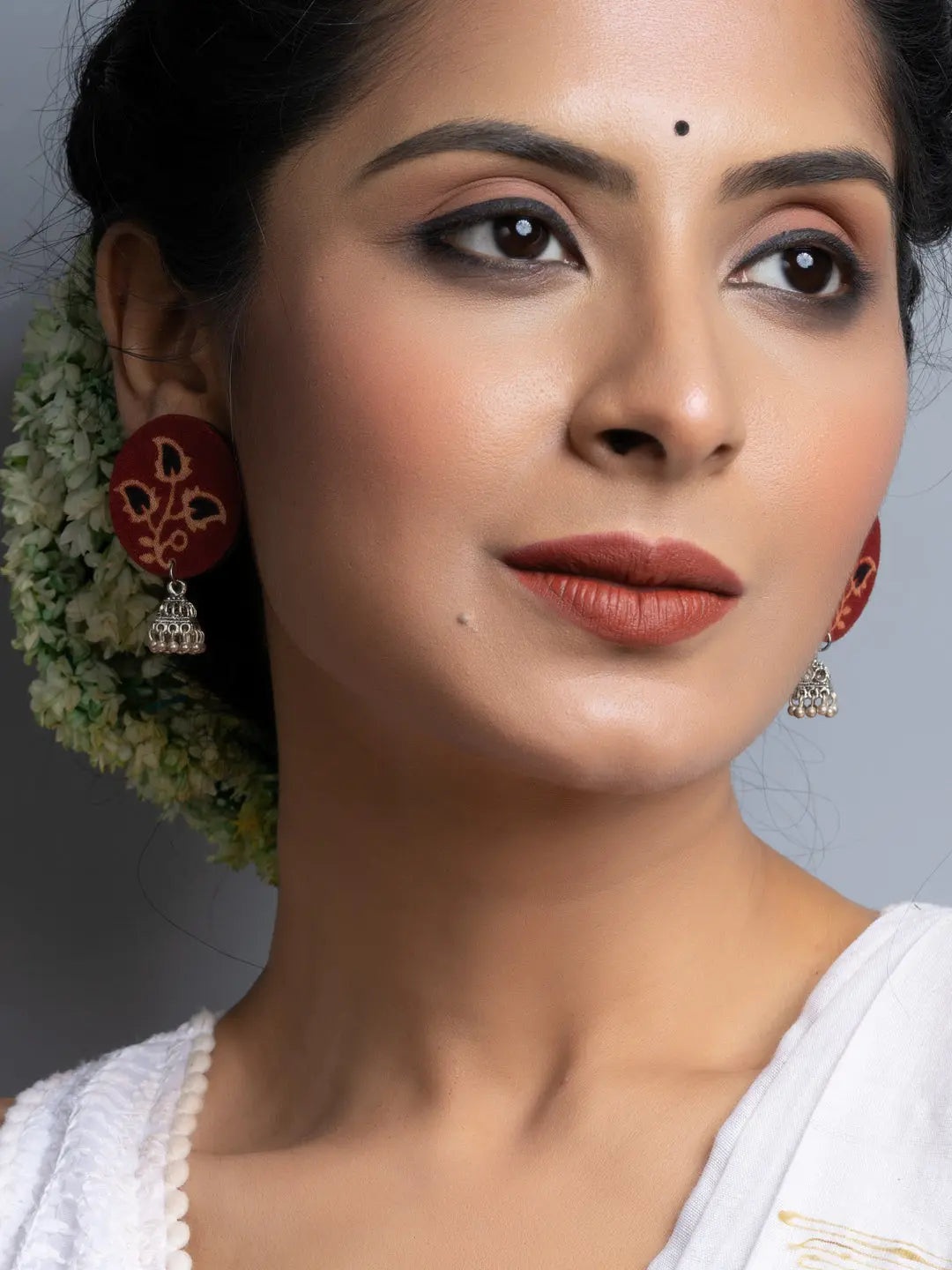 Ajrakh Fabric Stud Jhumka Earrings - Lookandadorn.com
