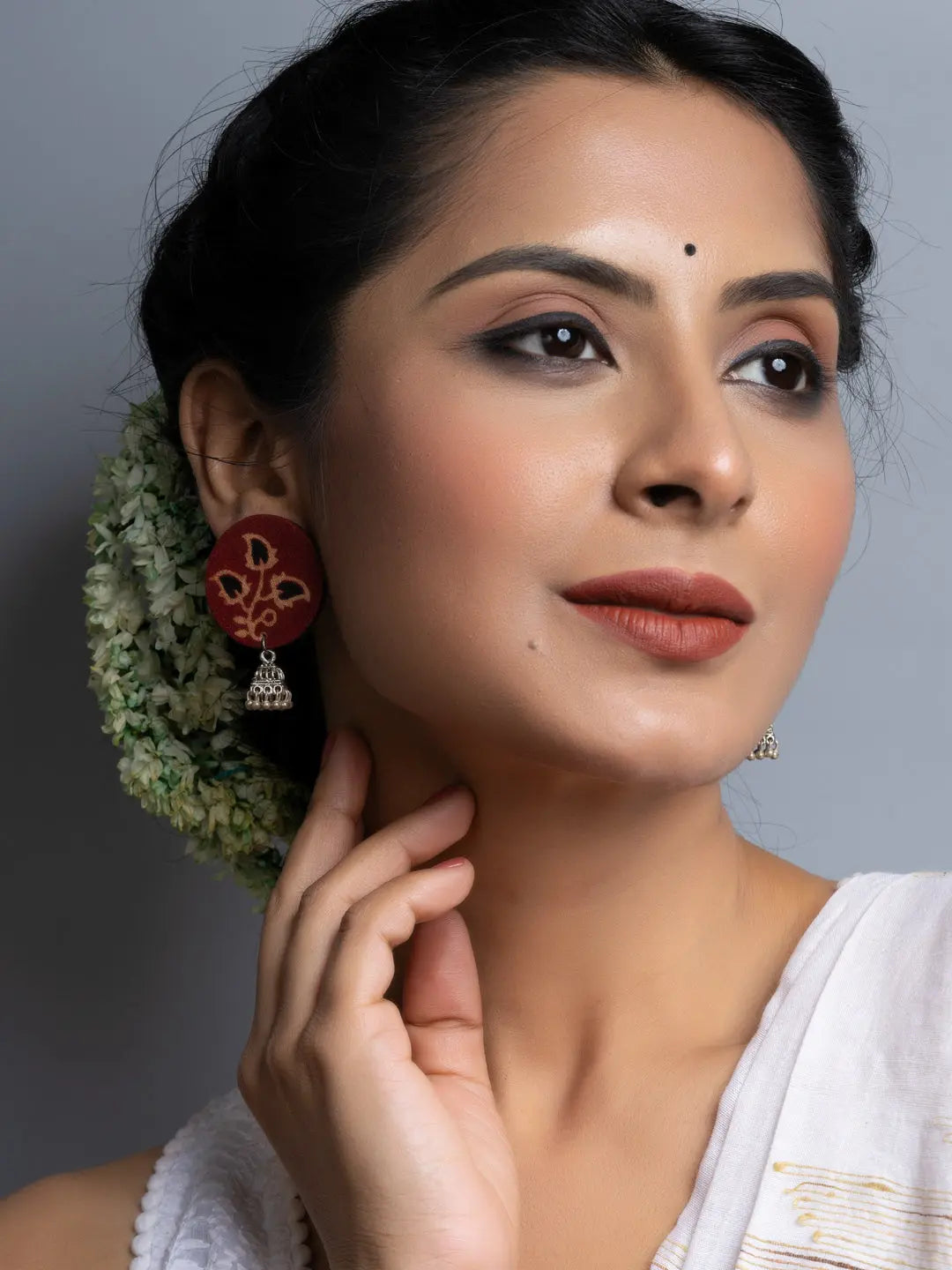 Ajrakh Fabric Stud Jhumka Earrings - Lookandadorn.com