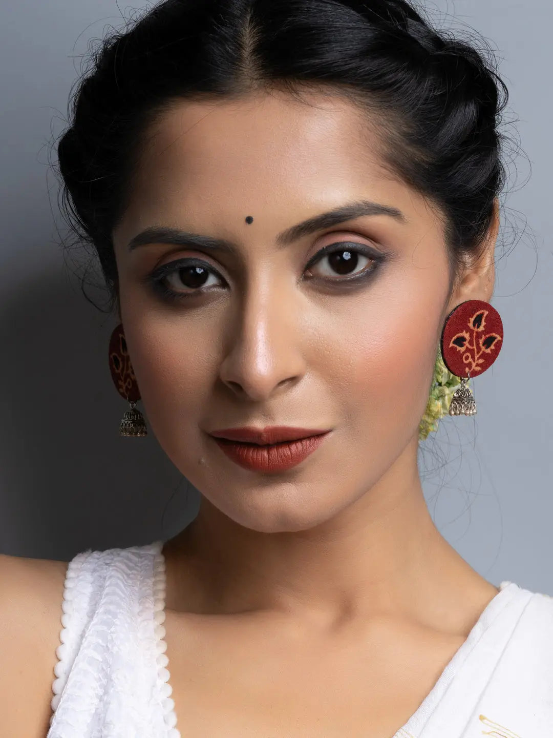 Ajrakh Fabric Stud Jhumka Earrings - Lookandadorn.com