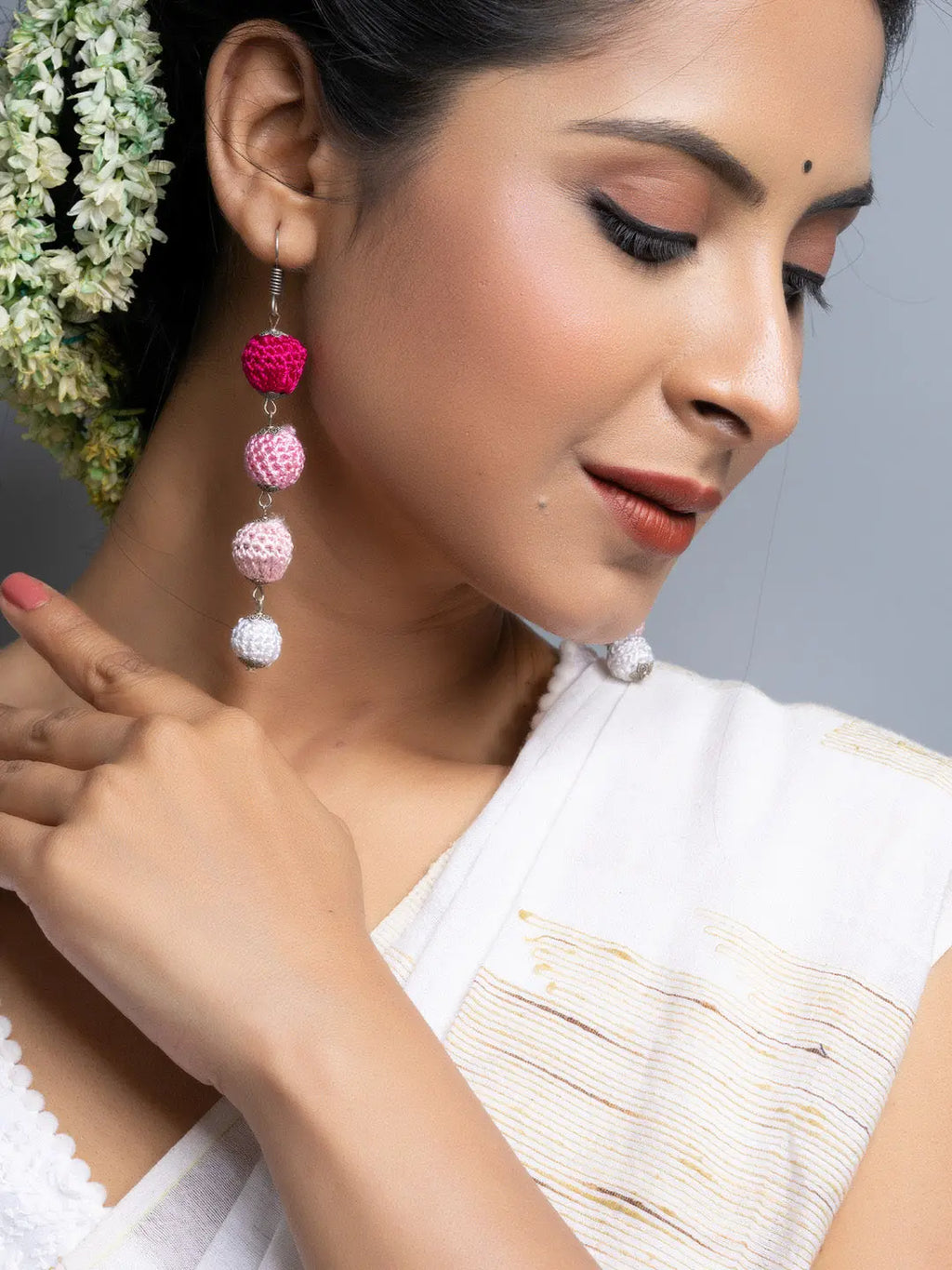 Shades of Pink Thread Bead Dangler Earrings
